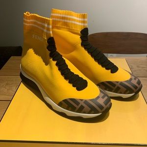 Fendi yellow fabric sneaker boot